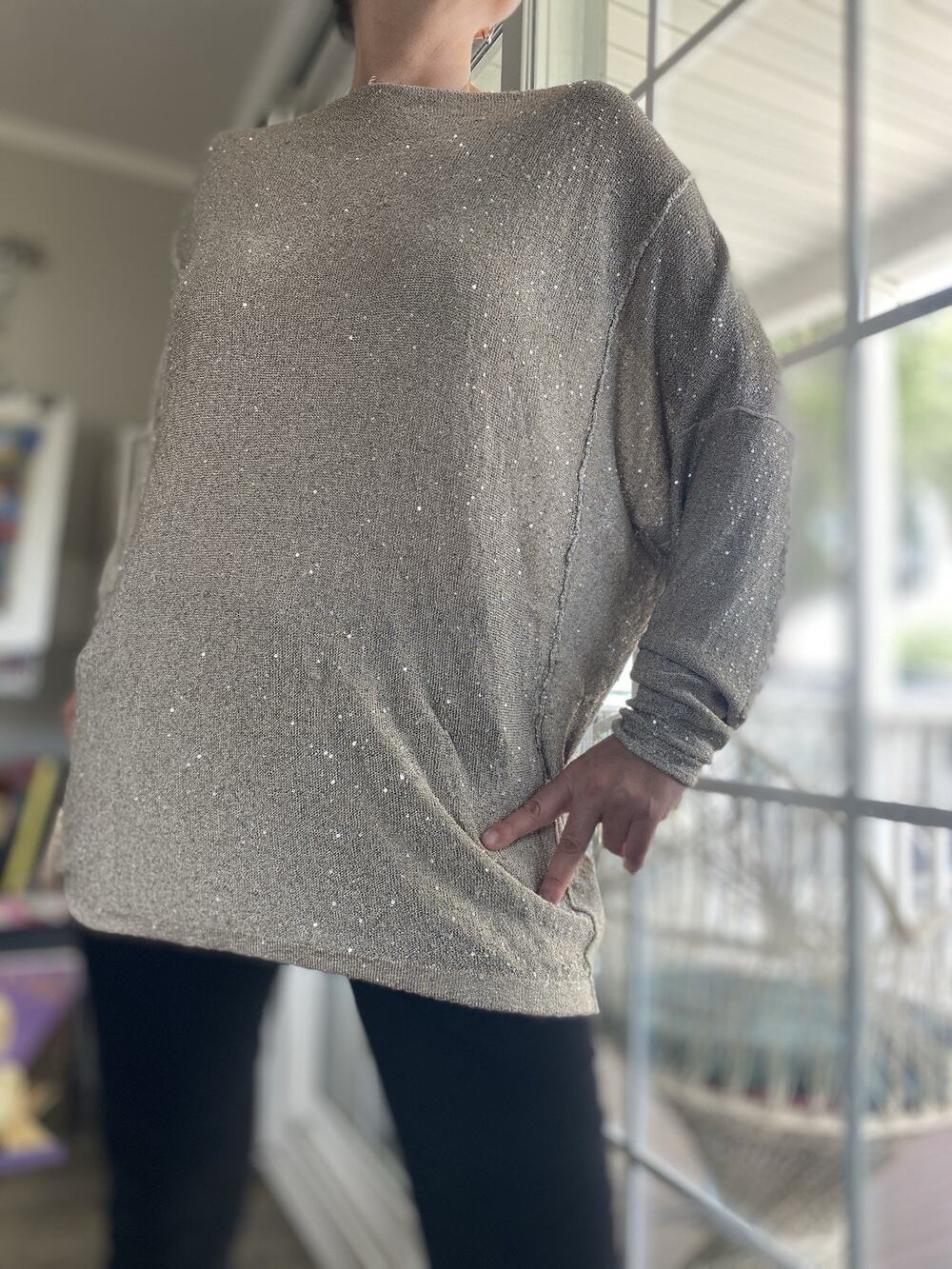 Free People Sequined Sweater Mini Dress Cream Gold Open Back Size S P